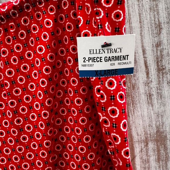 Ellen Tracy 2 Piece Pajama Set XL Red Black Button Down Long Sleeve Stretchy NWT - Picture 9 of 12